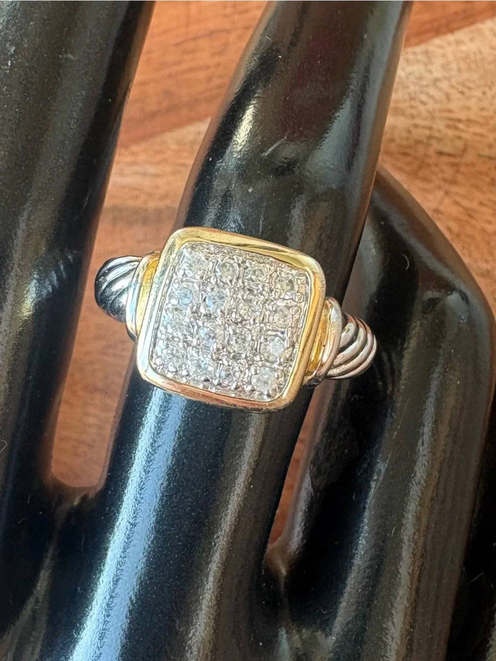 Vintage Two-Tone Pave Square Ring - Size 7.75